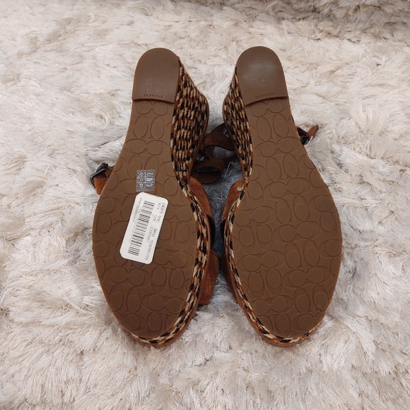 NWT Coach Saddle Suede Cross Band Wedges G2213 - Picture 4 of 6